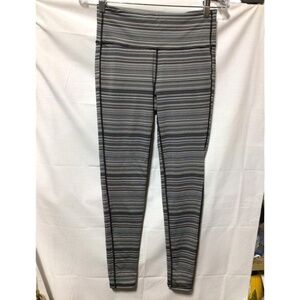 Athleta‎ Chaturanga Spacedye Black & White Striped Full Length Leggings Size M